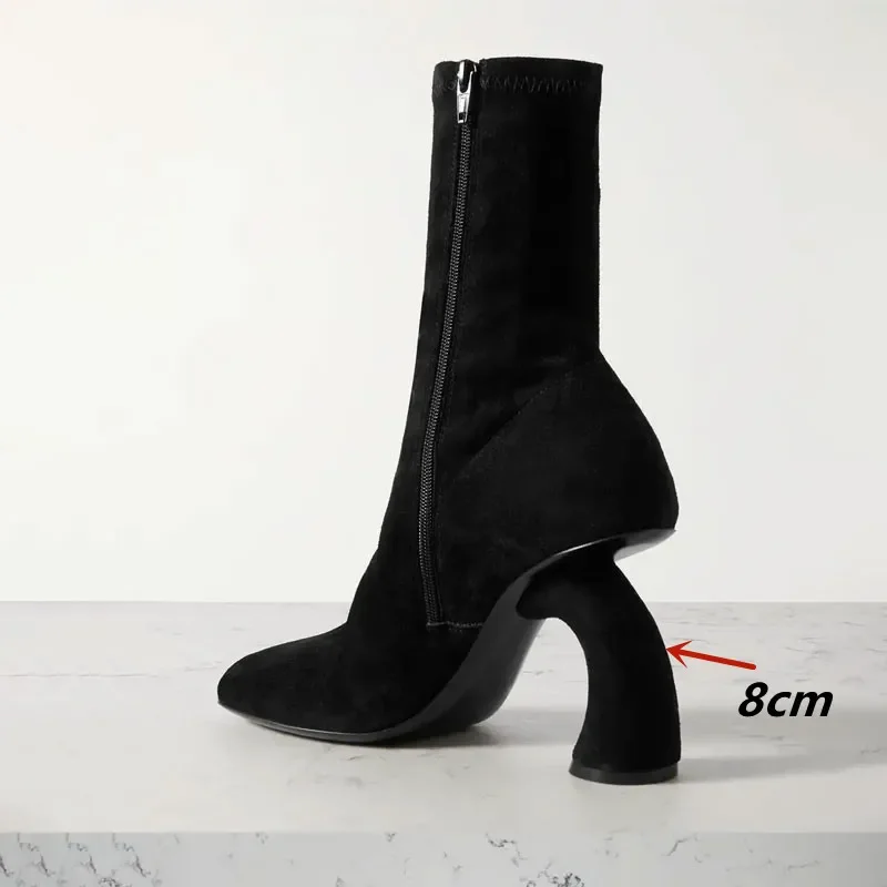 2024 European and American Metal Heterosexual High Heels Side Zipper Short Boots Women\'s Genuine Leather Fashion Banquet Shoes