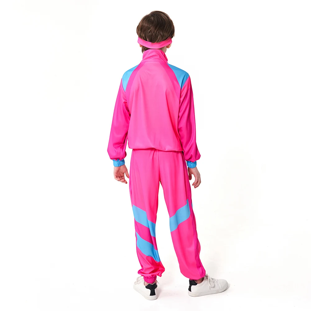 80er 90er Retro Hip-Hop Bühnenkostüm Rosa Blau Tanzkleidung Hosen Sportbekleidung Set Outfits Halloween Karneval Anzug Kinder Kinder