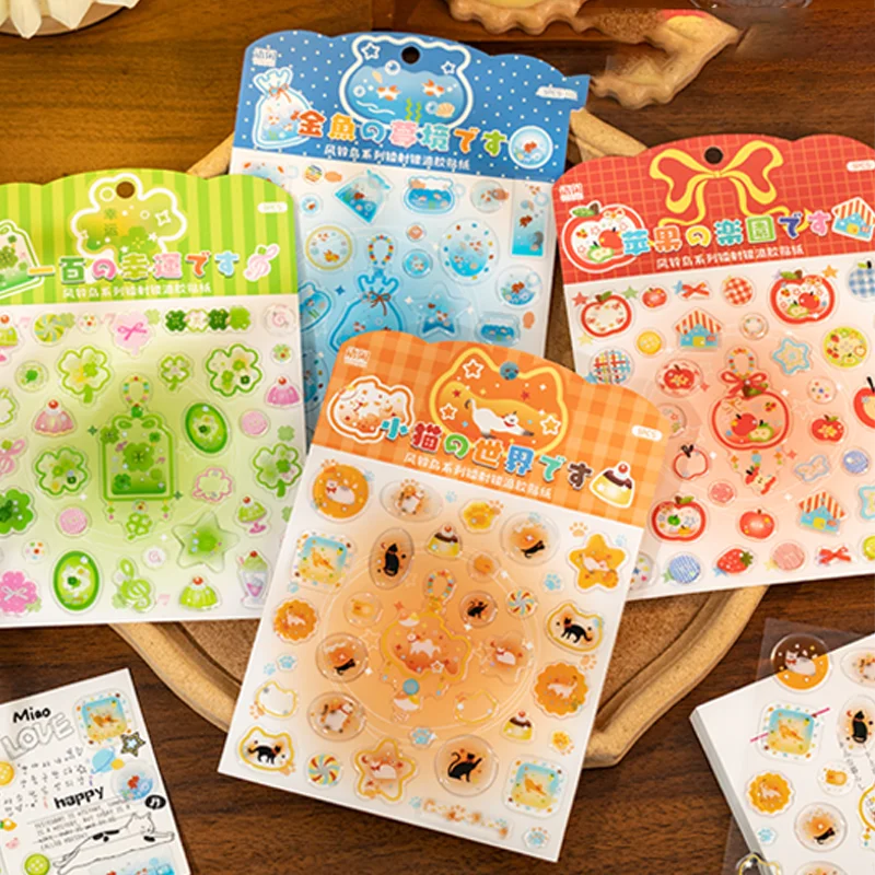 Mr. Paper Cute Dropping Adhesive Stickers 1 Sheet/Pack Cartoon Kitten Fruit Stickers Home Handbooks DIY Decorative Gifts Friends