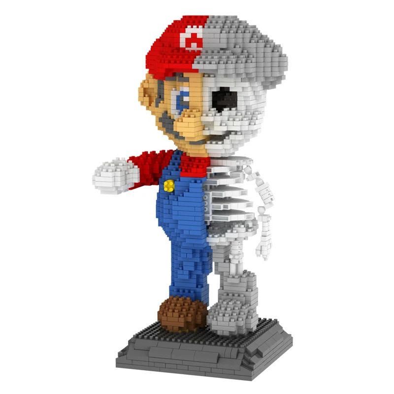 Super Mario Figure Micro Building Blocks Skeleton Mario Yoshi Luigi Bros DIY Assembly Mini Bricks Toys for Christmas Gift