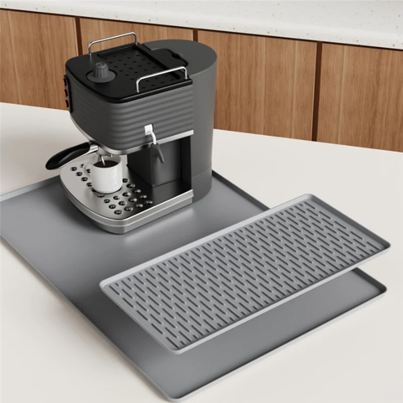 

A05G-Coffee Maker Mat For Countertops 15.75X23.6In Coffee Bar Mat With Detachable Dish Drying Mat Raised Spill Proof Edges