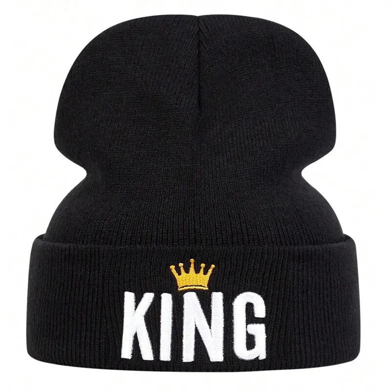 Unisex Crown KING Embroidery Beanies Autumn Winter Warm Hat Hip Cap Beanie Hat Caps for Women Men