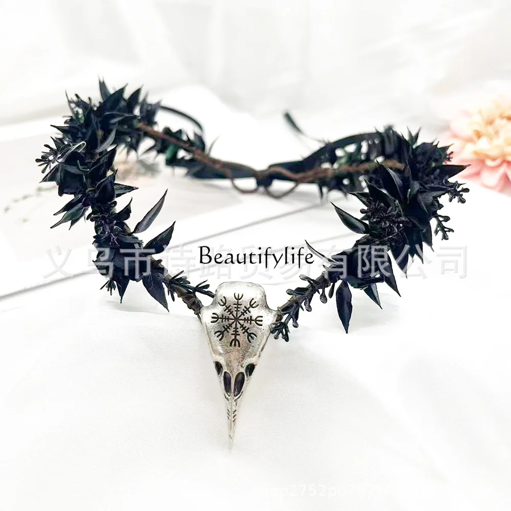 

Mori Flower Crown Headband Halloween Gothic Headgear Vintage Elf Costume Accessories Eyebrow Pendant Wreath