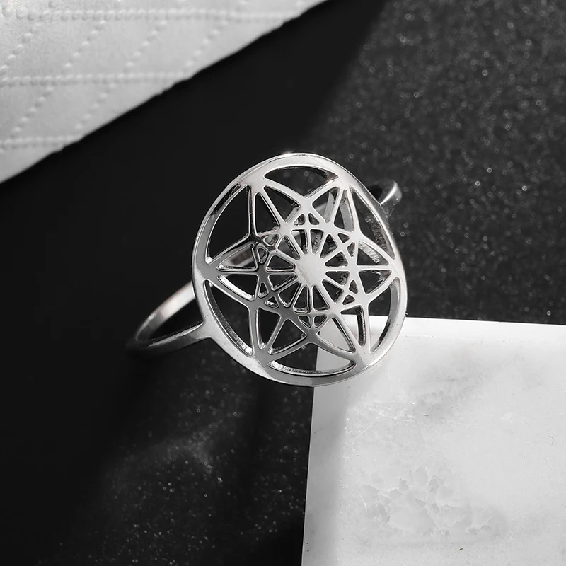 Exquisite Stainless Steel Indian Lotus Pattern Adjustable Ring for Women Girls Fashion Yoga Casual Jewelry Gift