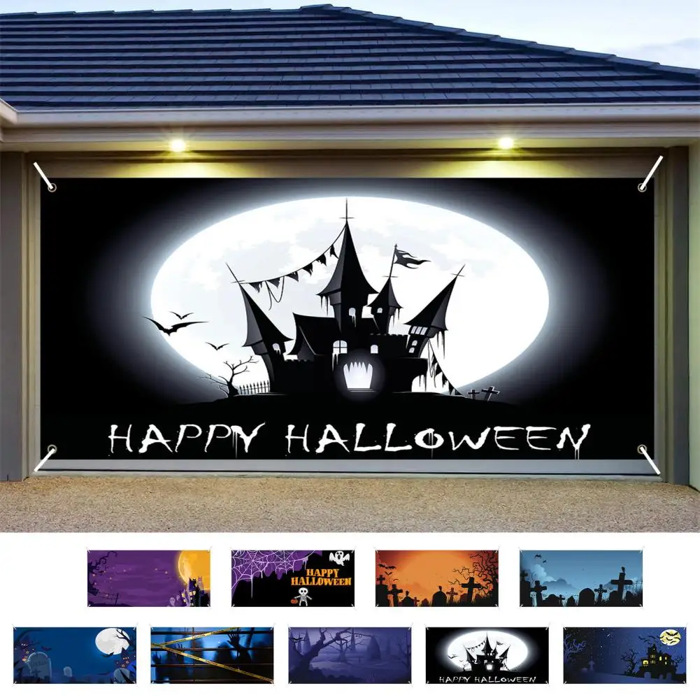 

Halloween Garage Door Decoration Ghostly Garage Door Spooky Halloween Party Backdrop Create with Easy-to-hang Fabric for Garage