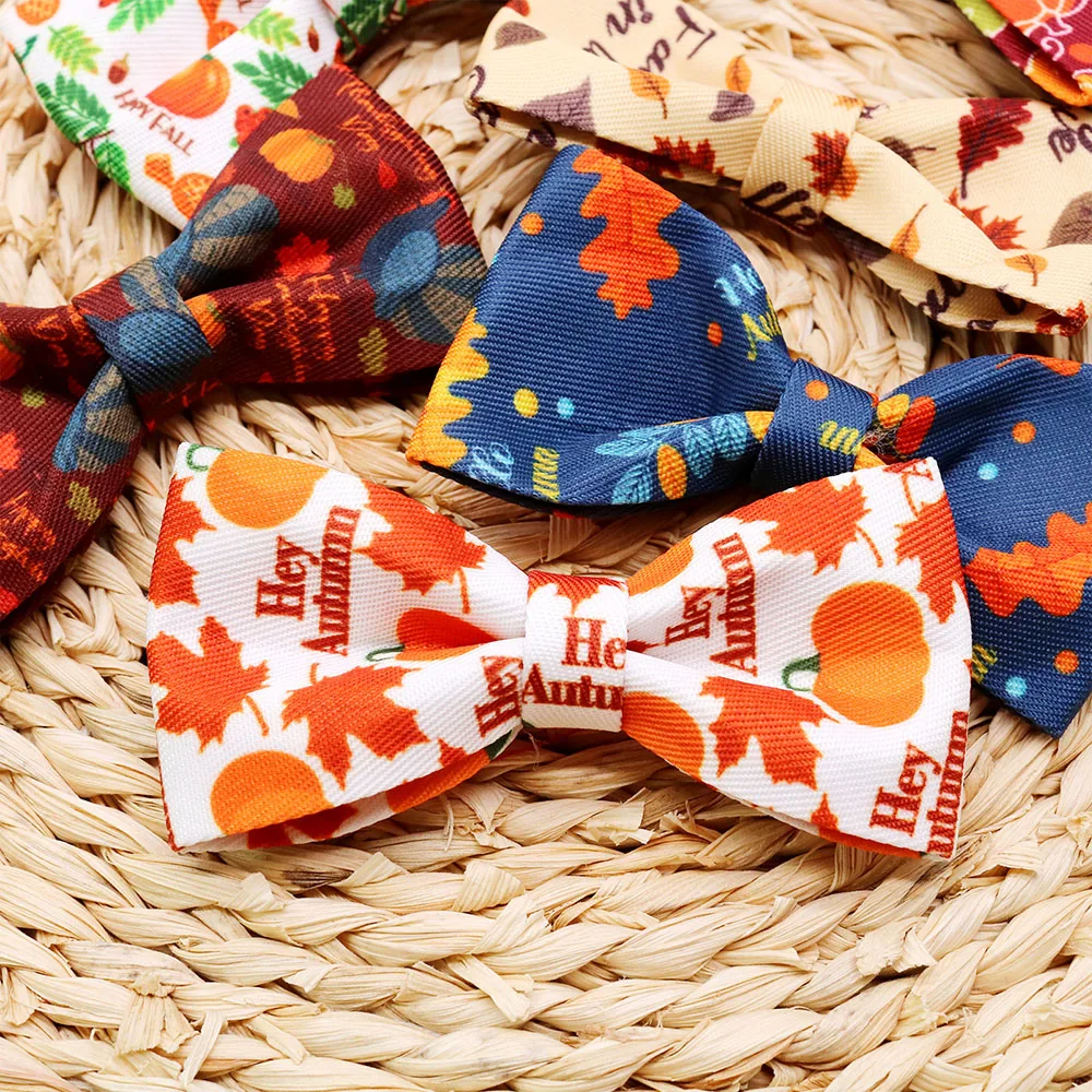 5PCS Removable Pet Collar With Elastic Bands For Dogs Thanksgiving Dog Bow Tie Neckties Pet Grooming Accessories Dog Bowties