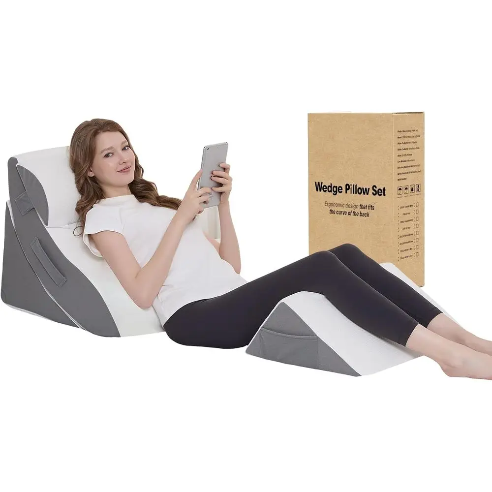 

Orthopedic 4-Piece Bed Wedge Pillow Set for Back Pain Relief, Acid Reflux, and Recovery in Grey