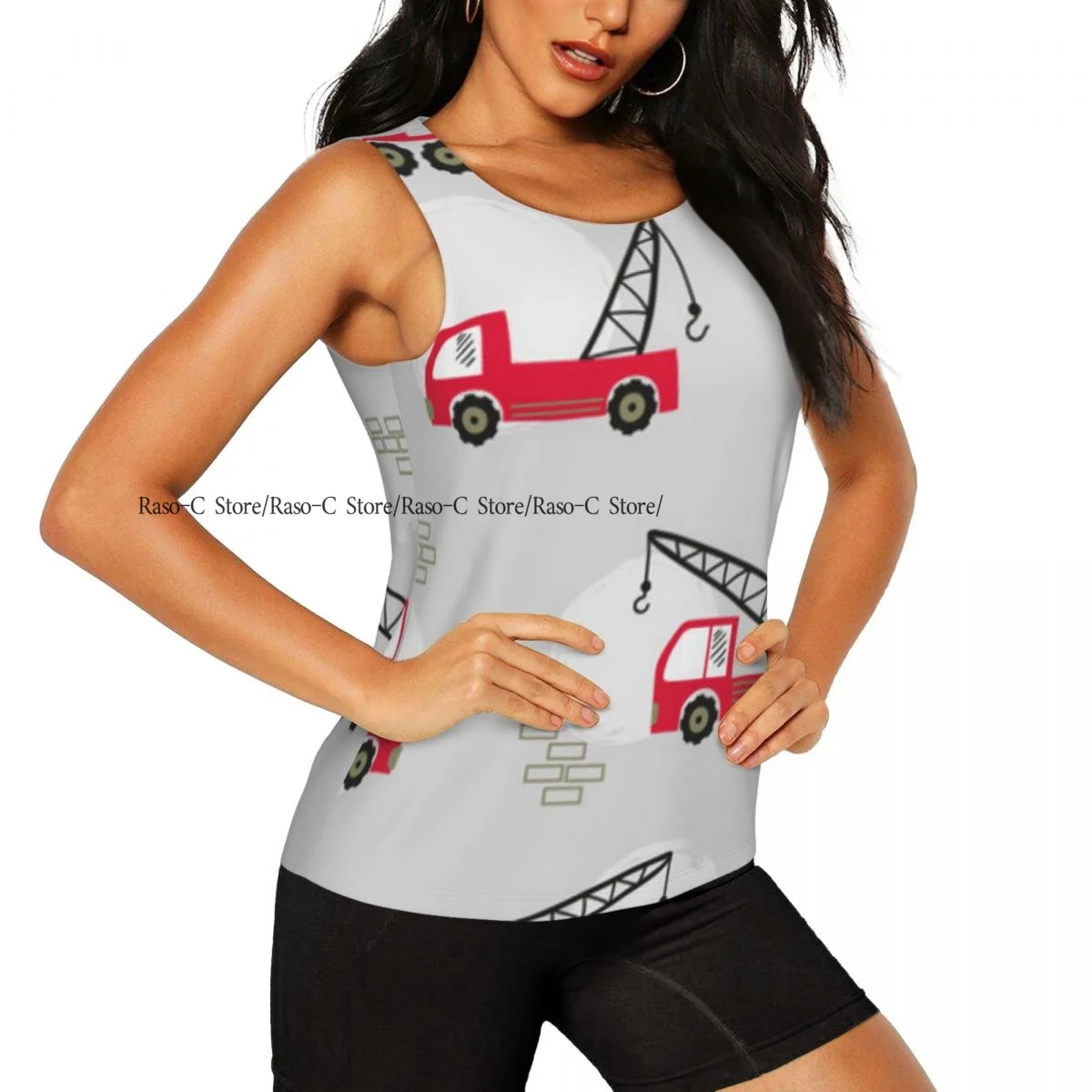 Women Sport tank Tops Loose Yoga Tops Quick Dry Workout Sport Tops Construction Cartoon Red Vehicles Yoga Shirt