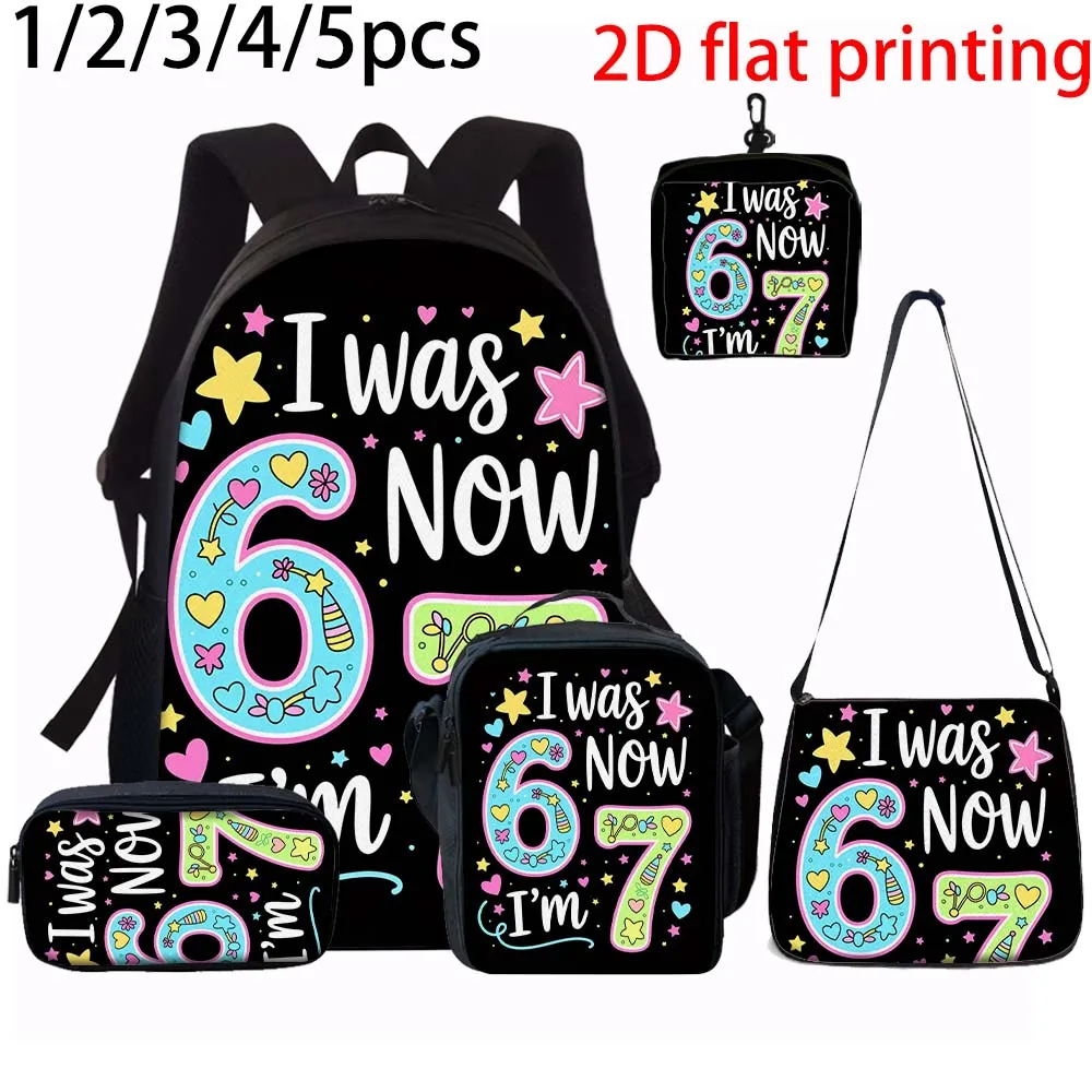 1/2/3/4/5PCS Numbered 6&7 Pattern Backpack Set | The Perfect Choice for School & Travel