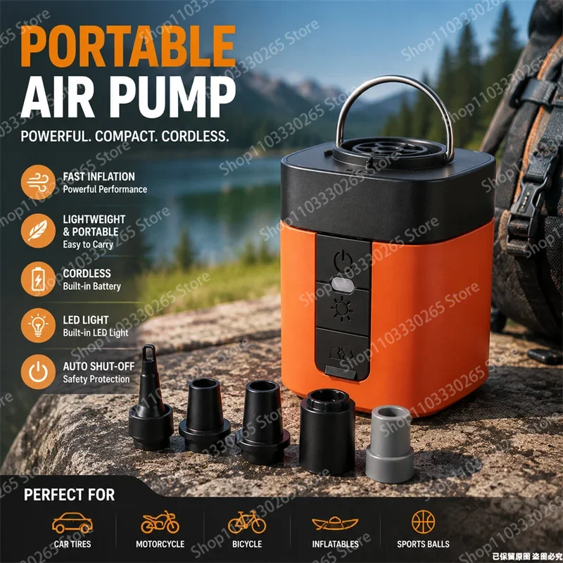 Portable Cordless Air Pump Rechargeable LED Light Electric Inflator For Car Bike Boat Mattress Outdoor Emergency