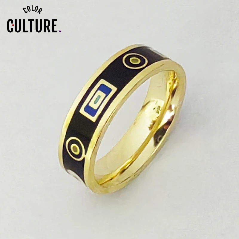 

Stainless Steel Filled Multi-Color Fashion Pretty Charm Enamel Ring Holiday Gifts Geometric Patterns Ceramic Ring