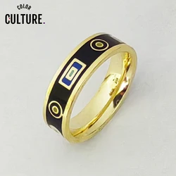 Color Culture Stainless Steel Filled Multi-Color Fashion Pretty Charm Enamel Ring Holiday Gifts Geometric Patterns Ceramic Ring