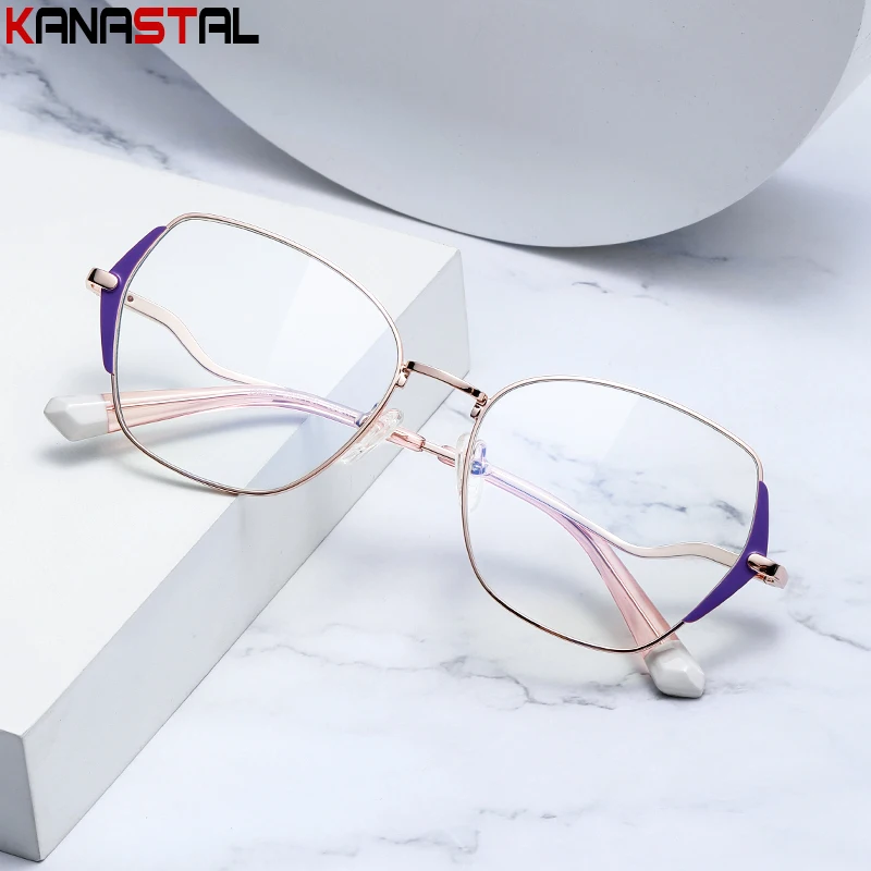 Women Glasses Frame Metal Polygon Eyewear Optic Blue Light Blocking Lens Glasses Prescription Myopia Reading Fashion Eyeglasses