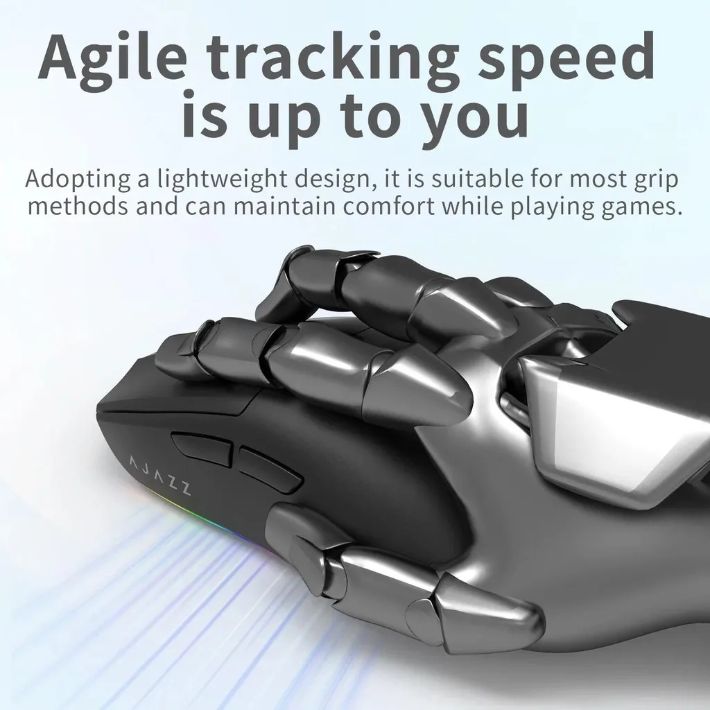 AJAZZ AJ139 V2 MC ماوس لاسلكي ثلاثي الوضع RGB 500mAh بطارية طويلة PAW3311 12000 ديسيبل متوحد الخواص 66g تصميم يد كبيرة لألعاب الكمبيوتر المحمول