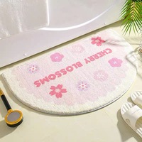 VIKAMA Floral Short Pile Carpet Semi-Circular Absorbent Non-Slip Design Bathroom Floor Mats Soft Ins Style Bathroom Decoration