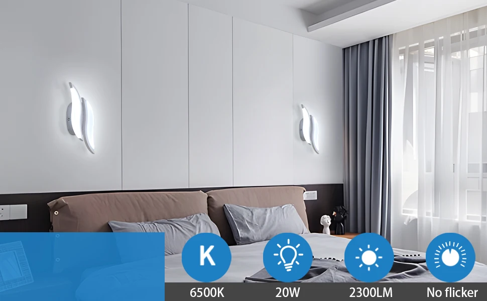 Moderne LED-Wandleuchte für Innenräume, 12W Weiße LED-Wandlampe, 6500K Kaltlicht, Acryl-Blattförmige Wandleuchte für Schlafzimmer – Detail 9
