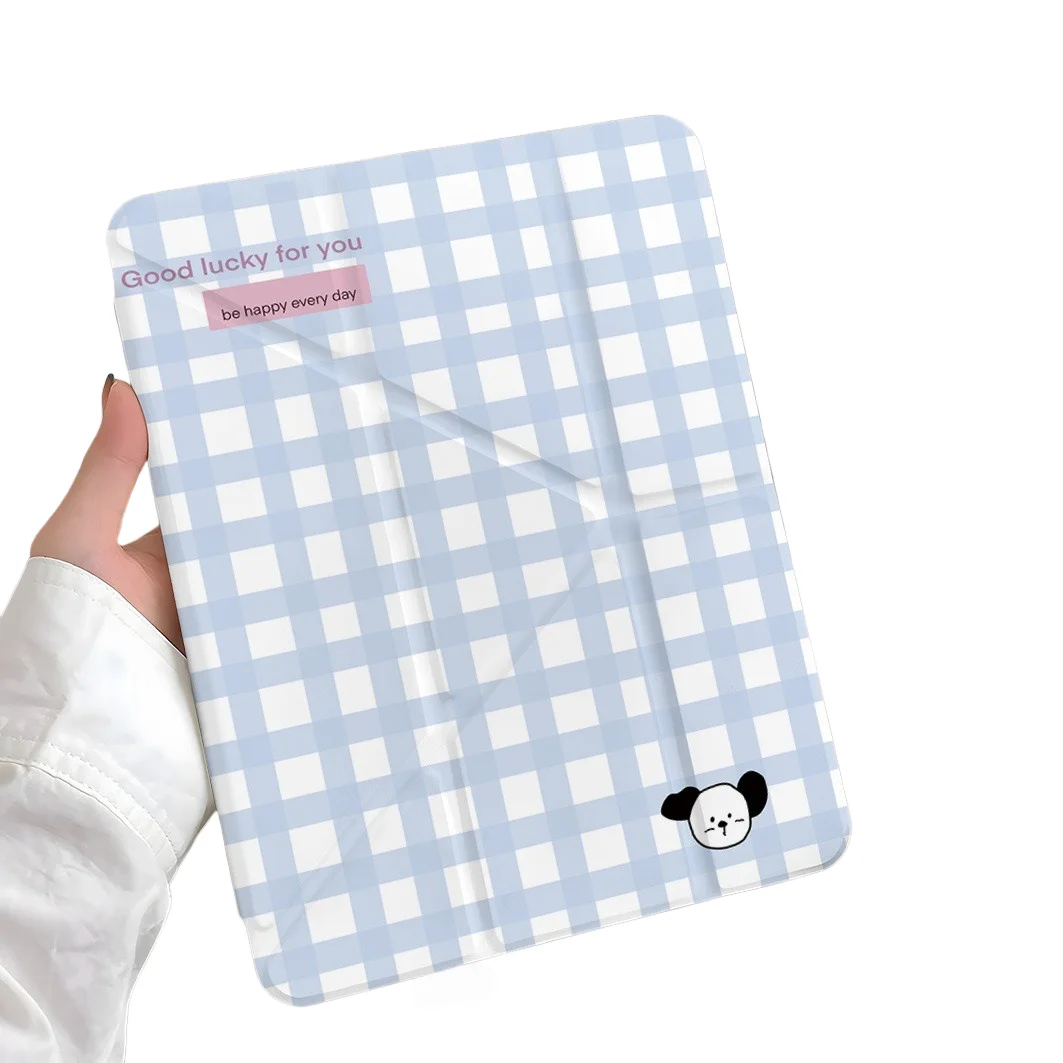 Puppy Plaid Pen Slot Tablet Case For Mini7 6 iPad Pro 2024 2022 2021 2020 2019 2018 2017 11 10 9 8 7 6 5 Air7 6 5 4 3 2 1 Cover