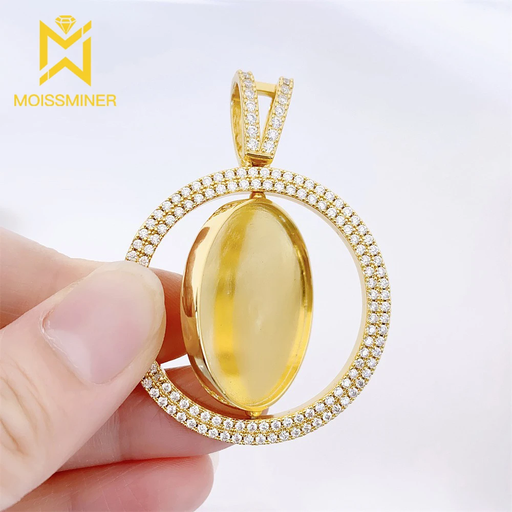 

Spin Custom Photo Moissanite Pendants Necklaces for Women S925 Silver Hip Hop Jewelry Pass Diamonds Tester With GRA