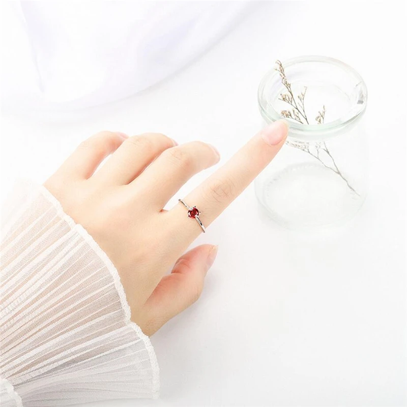 Sole Memory Cute Red Crystal Cat Sweet Romantic Fresh 925 Sterling Silver Female Resizable Opening Ring For Women RI350
