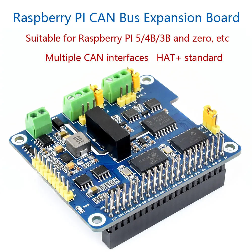 Raspberry Pi 2-Channel Isolated CAN Bus Expansion Solution Built-In Multi Protections HAT Dual Chips  For Raspberry Pi 5/4B/3B