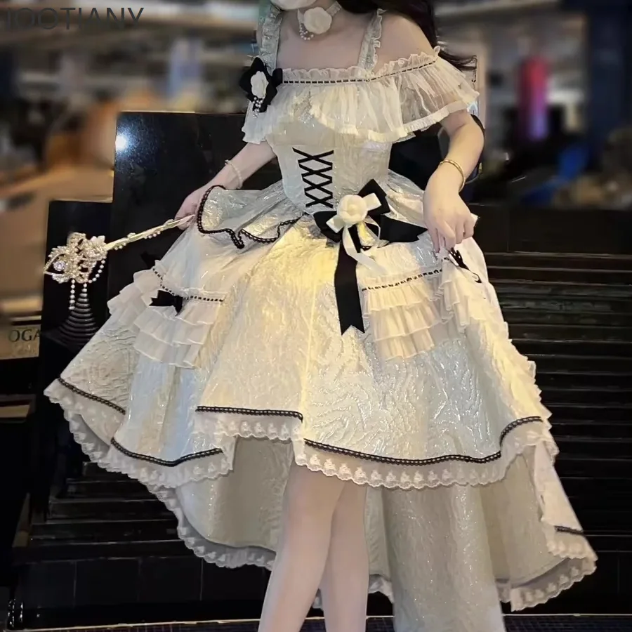

IOOTIANY Victorian Retro Japanese Lolita Princess Dress Female Elegant Floral Bow Evening Dress Female Sweet Y2k Birthday Dress