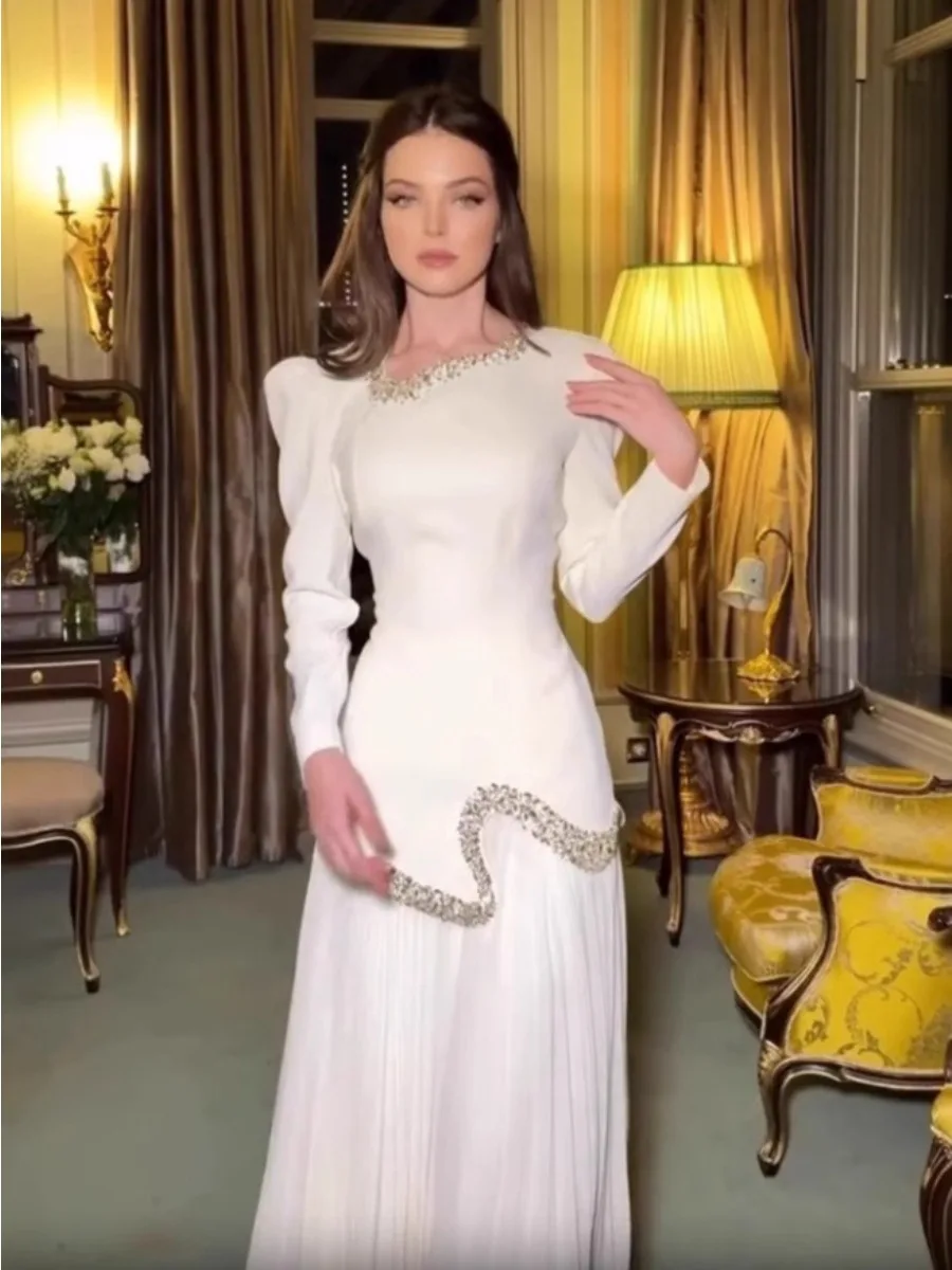 Eid ชุดสตรีมุสลิม Abaya จีบเสื้อกระโปรง 2 ชิ้นชุดเพชร Ramadan ชุดยาว Vestidos Largos อาหรับยาว Robe