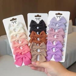 6PCS Soft Cotton Bow Hairpin Girl Sweet Plaid Design Hairpin Color Block Delicate Hairgripe Barrettes Kawaii Child Accessories