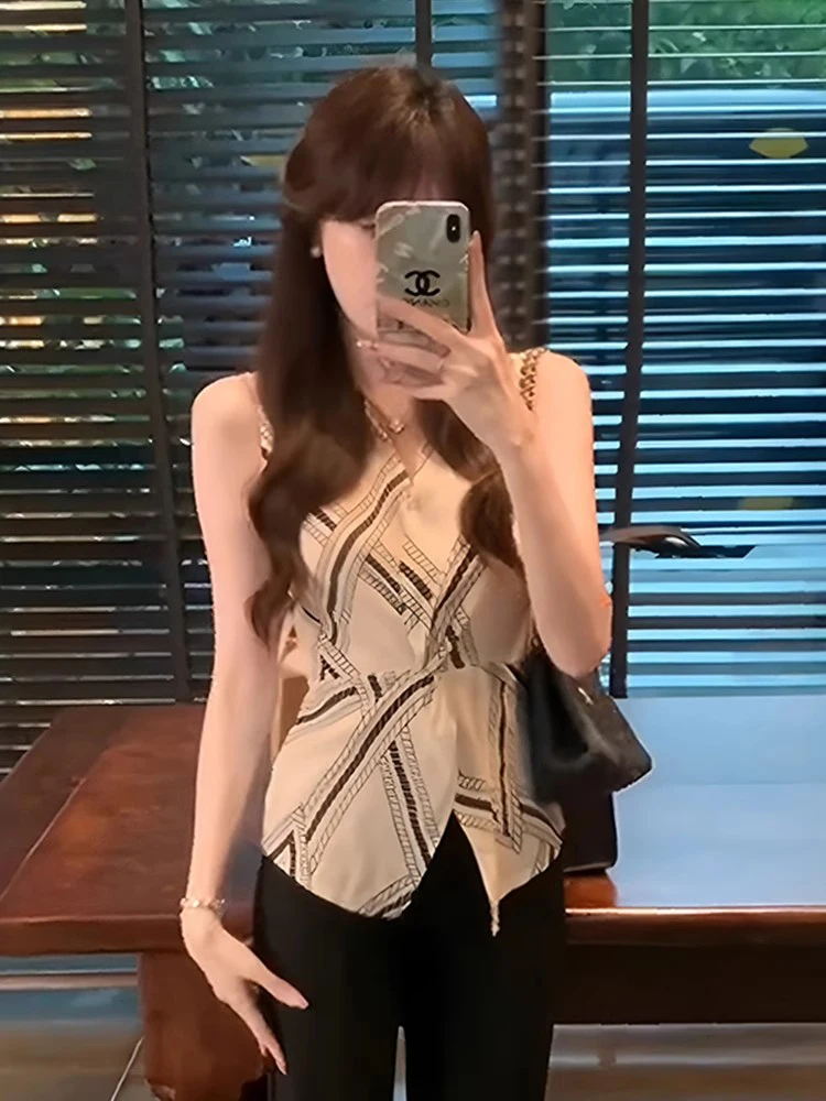 

SYJ Comfortable Knotted Workwear Tank Top for plus Size Women Asymmetrical Slimming High Waist ort Skirt Commute Sle