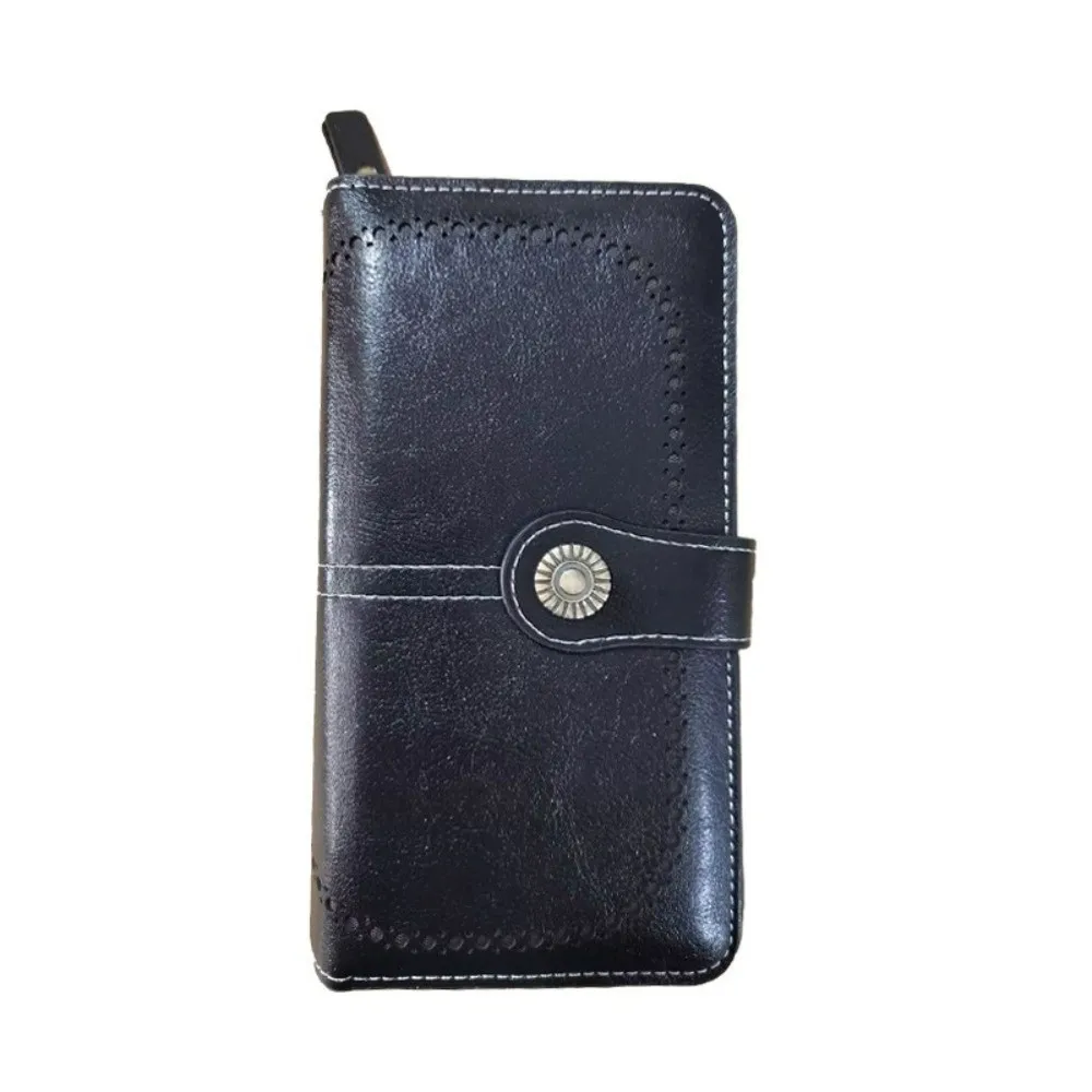 New PU Long Wallet Snap Closure Vintage Style RFID Wallet Decorative Stitching RFID Blocking Coin Wallet Women
