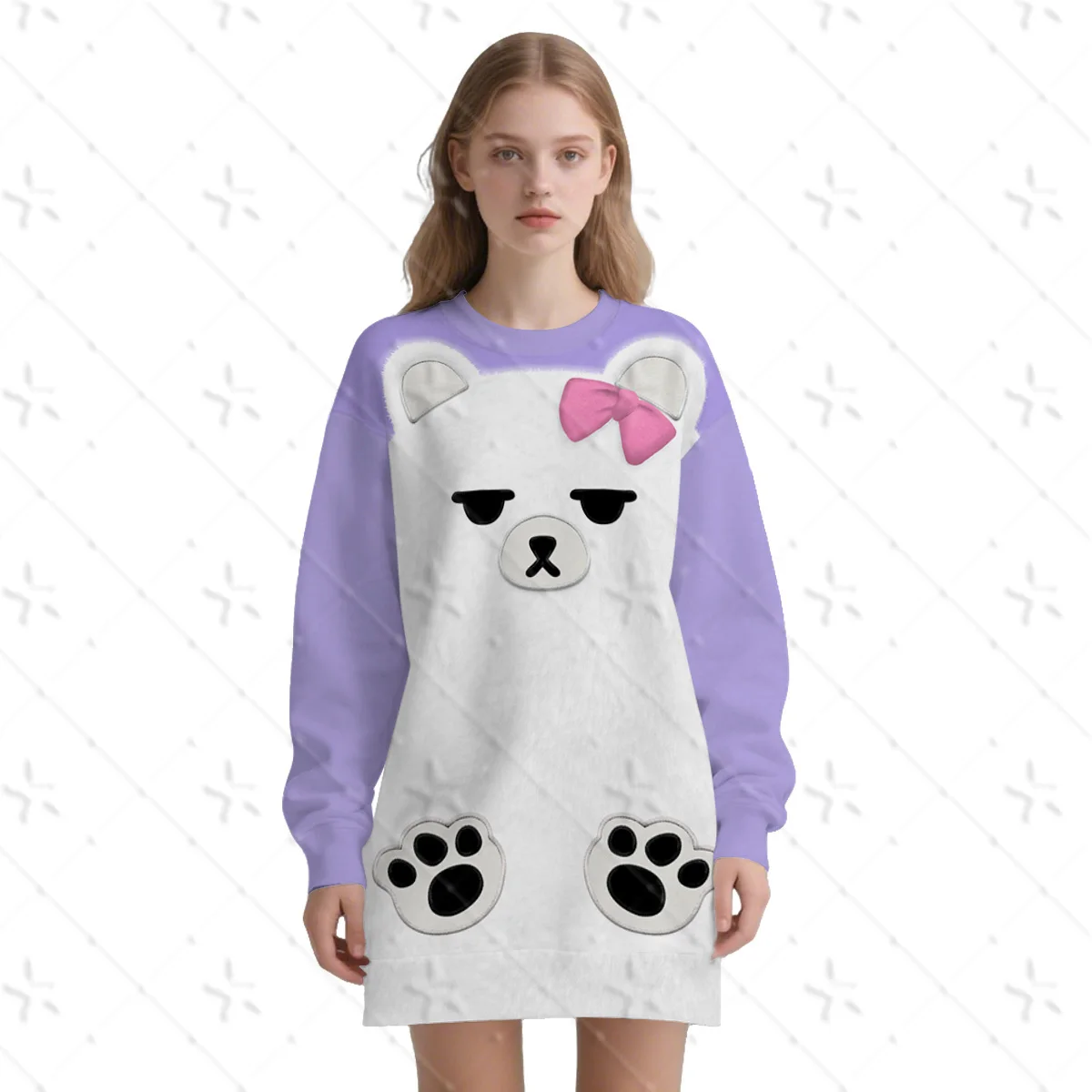 شيطان هنتر من KPop ميرا تأثيري الأرجواني فستان النوم أغطية الرأس الدب الأبيض بيجامة النساء ملابس خاصة هالوين كرنفال ملابس الحفلات