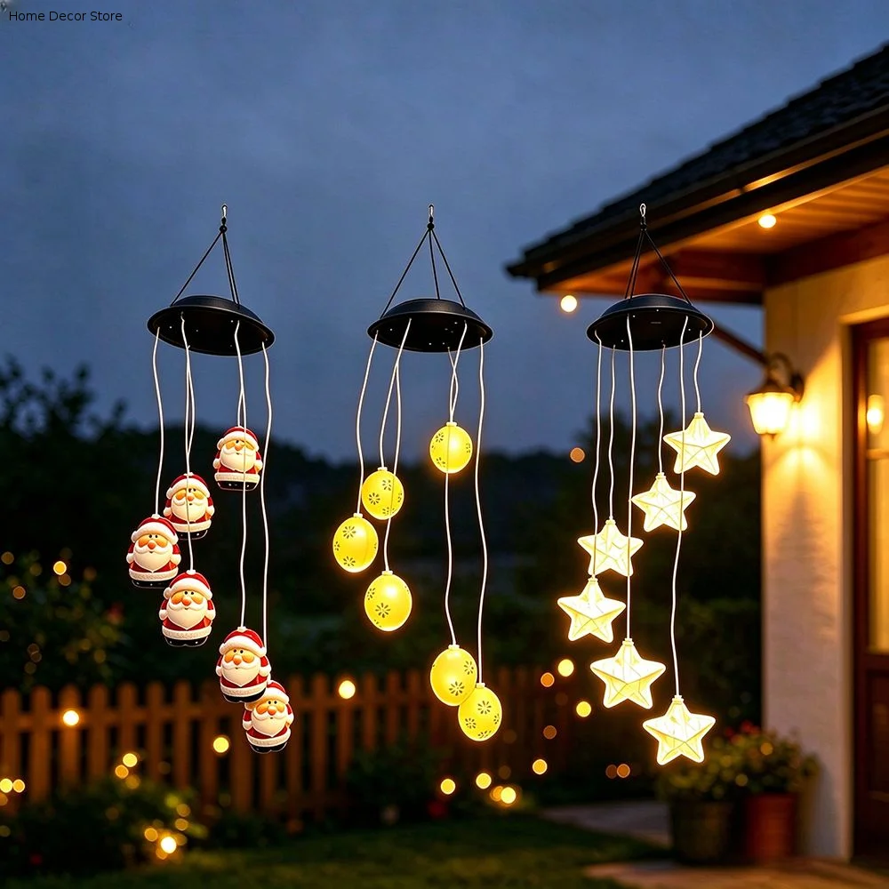 Easy To Use Star Wind Chime Light Santa Claus IP65 Solar Decorative Lamp Night Light Solar Powered Hanging Solar Lamp Gardens