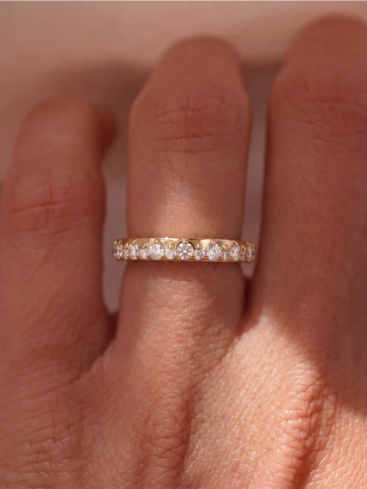 925 Sterling Silver Simple Golden Half -circle Round Zircon Ring For Women Engagement Wedding Luxury High Quality Fine Jewelry