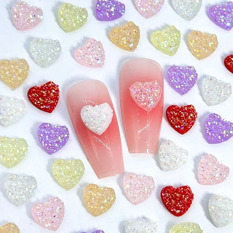 

50Pcs Sugar Design Nail Resin Charms 7.5mm Heart Shaped Nail Candy Designs Rhinestones Flatback 3D DIY Crafts Multi-Colors