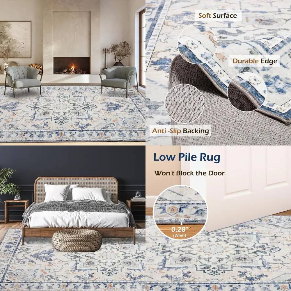 

8x10' Soft Faux Wool Area Rugs with Non-Slip Backing, Machine Washable, Stain Resistant for Living Room, Bedroom, Dining Room