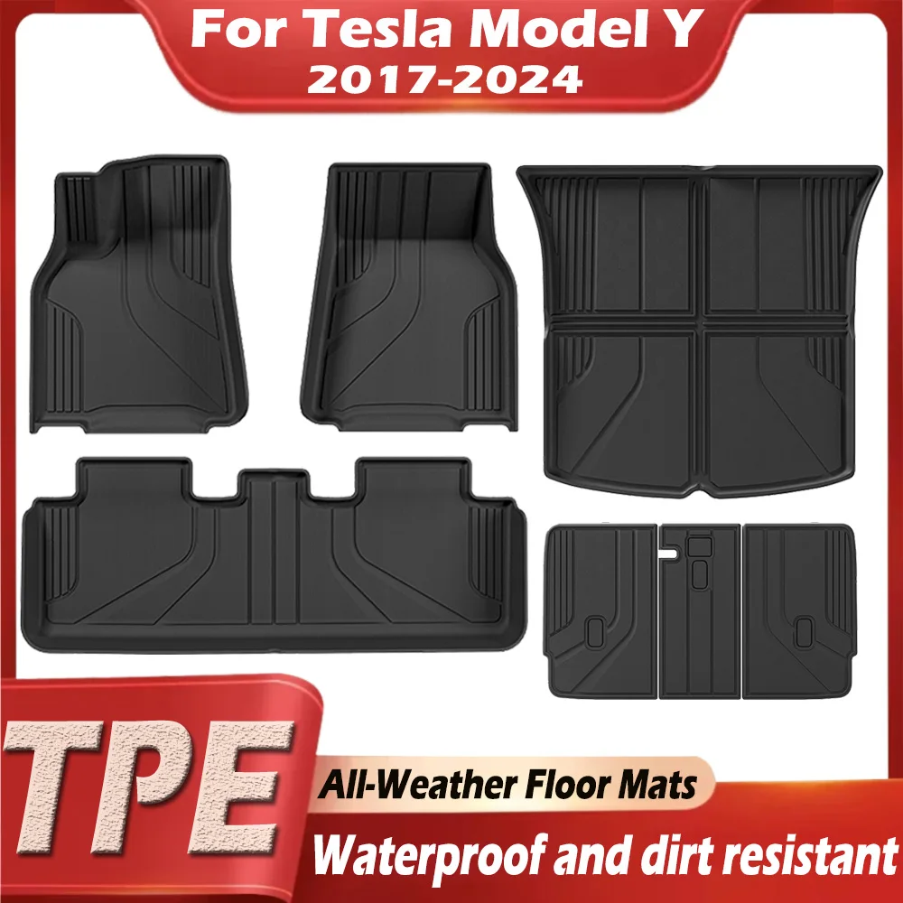 Matras lantai TPE Premium baru untuk Tesla Model Y 2017-2024, aksesori bantalan antiselip alas penyimpanan bagasi belakang semua cuaca