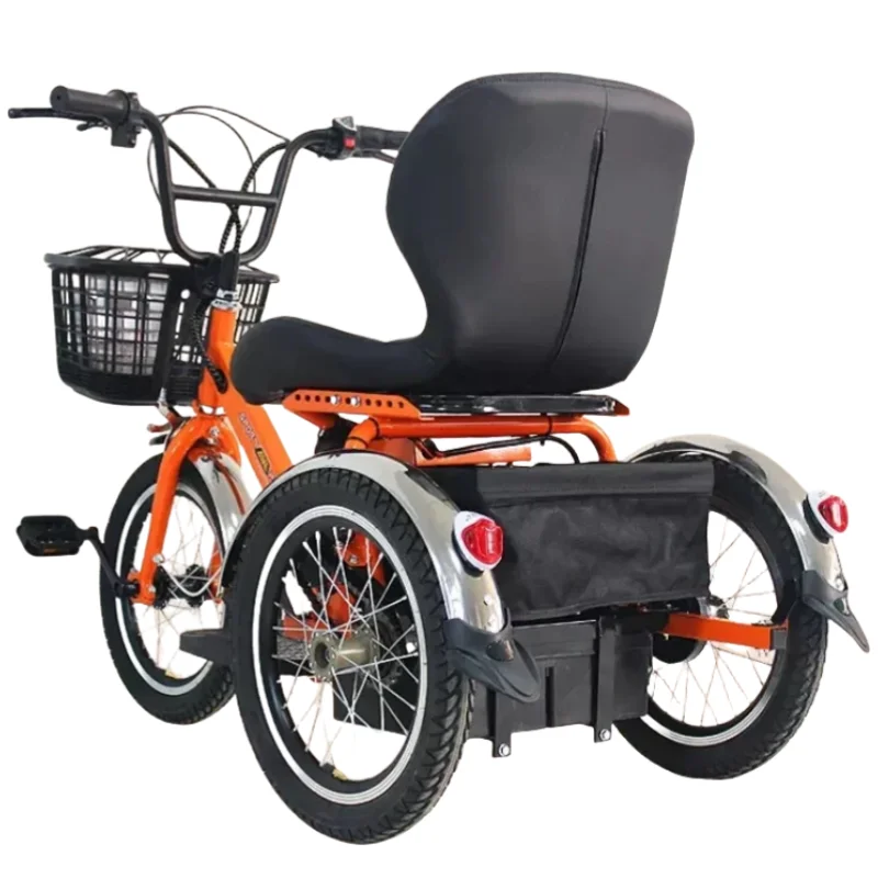 24 V 250 W Familien-Mini-Elektrofahrrad, Rot, Orange, 3-Rad-Mobilitätsroller, Behindertenroller, abnehmbare Batterie mit Vorder- und Hinterkorb
