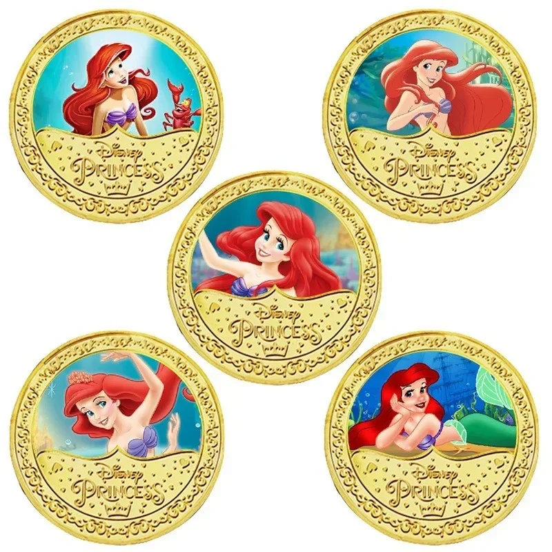 

Disney Little Mermaid Souvenir Coin Anime Figures Cartoon Q Figurals Commemorative Coins Decoration Cute Kid Toys Birthday Gifts