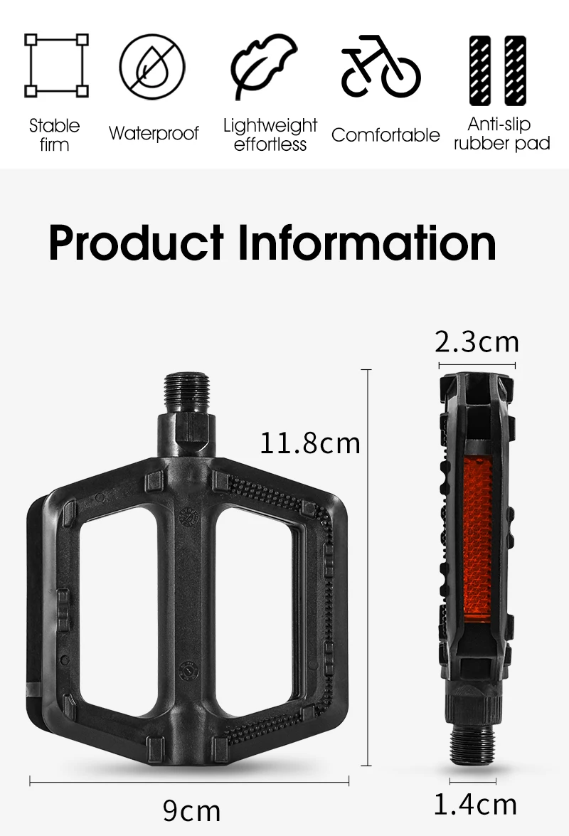 WEST BIKING MTB Fahrradpedale Rutschfeste Plattformpedale für Stadt- und Rennräder Fahrradzubehör Ultraleichte Breite Nylon-Reflektorpads – Detail 2