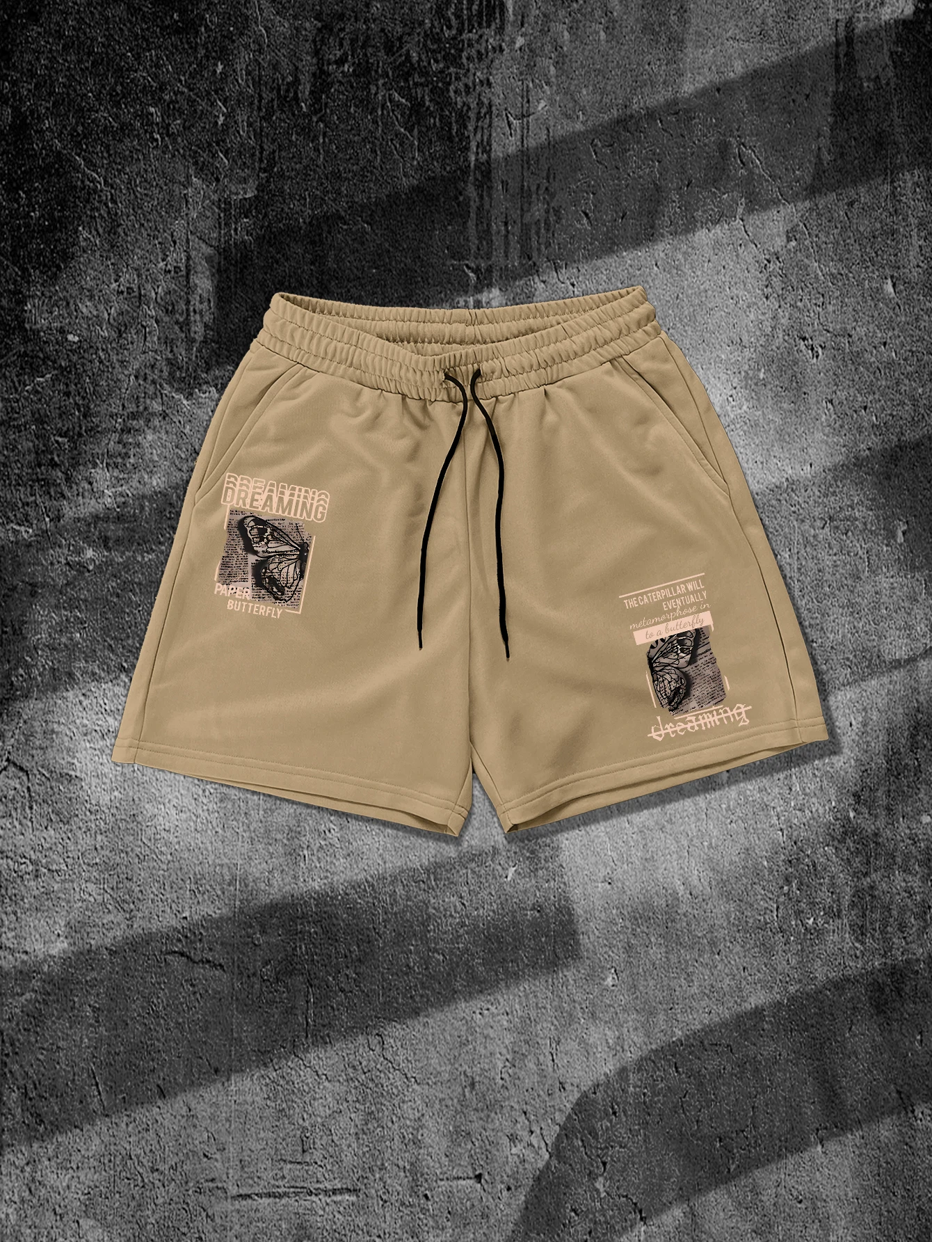

Men's Vintage Butterfly Dreaming Graphic Shorts Dark Grunge Streetwear Drawstring Quick Dry Summer Casual Sports Short Pants