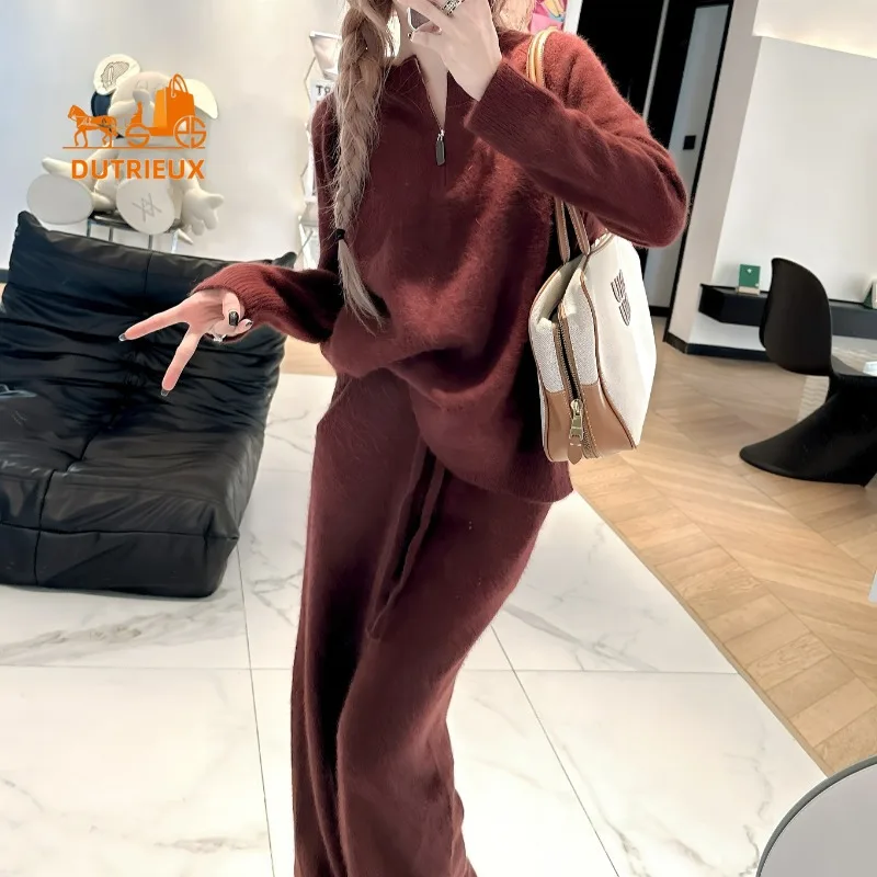 Winter New Sweater Suit for Women, Simple and Elegant Loose Version 100% Wool Suit Soft Cashmere Sweater Top Warm Women Party