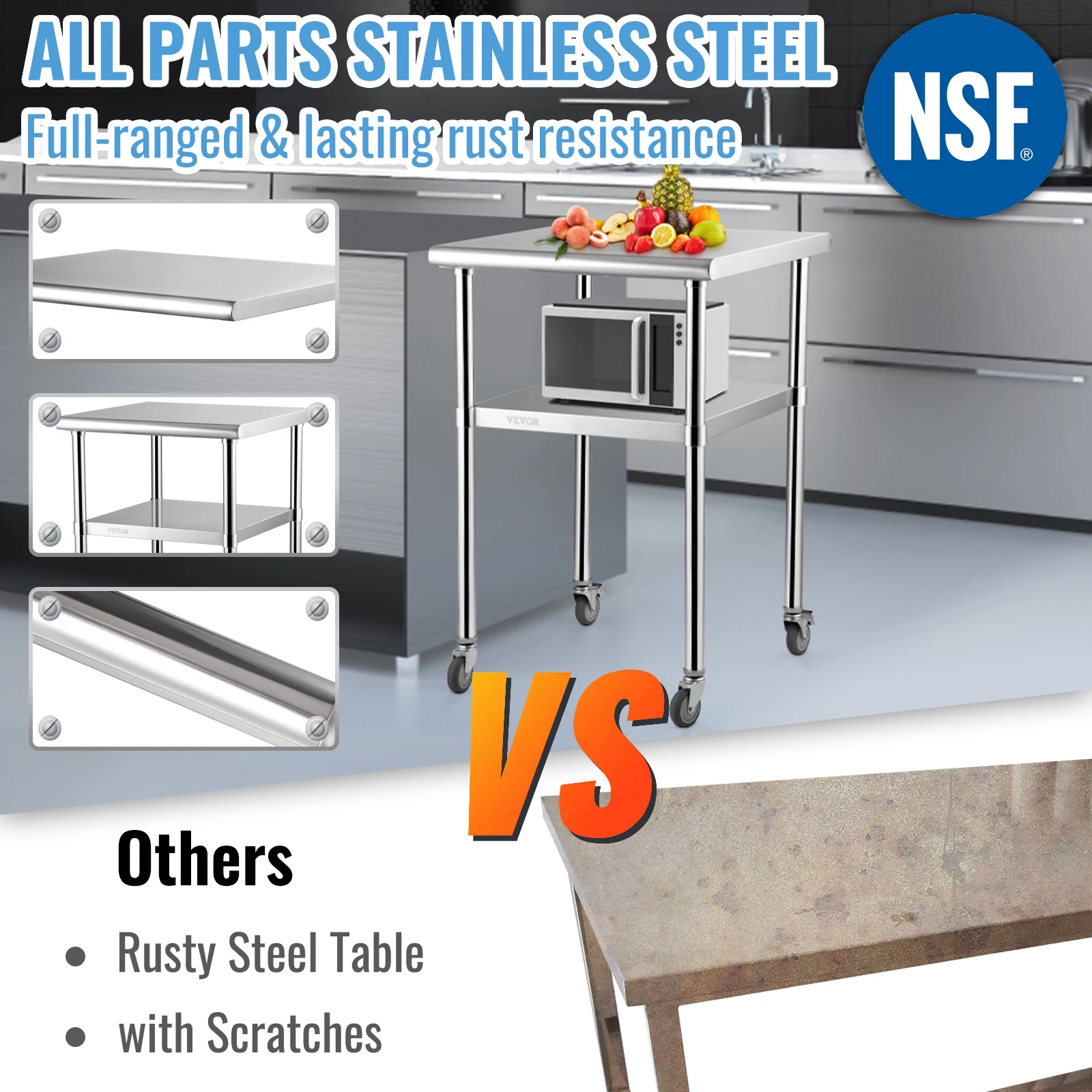 24 x 24インチ ステンレス製キッチン作業台 棚付き業務 - Commercial Kitchen Bench のレビューと価格