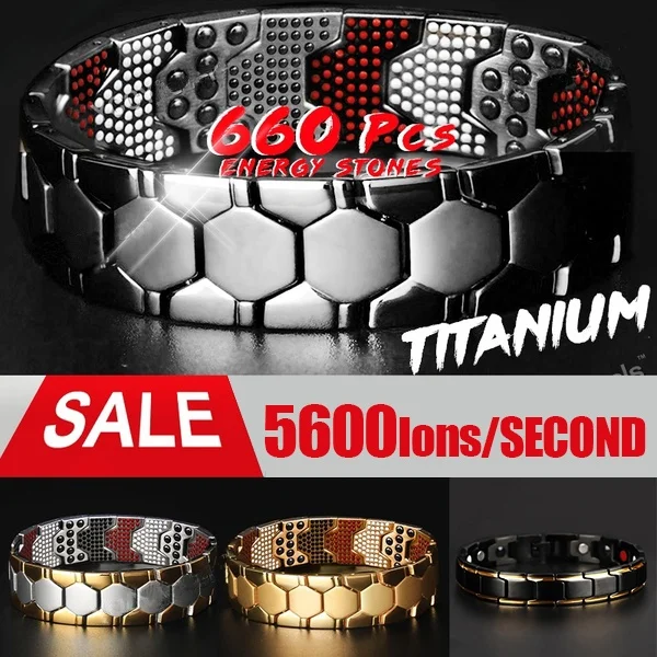 660Pcs Energy Stones Luxury Designer Stainless Steel Bracelet Bracelet for Men Gold Plated Jewelry Pulsera Hombre