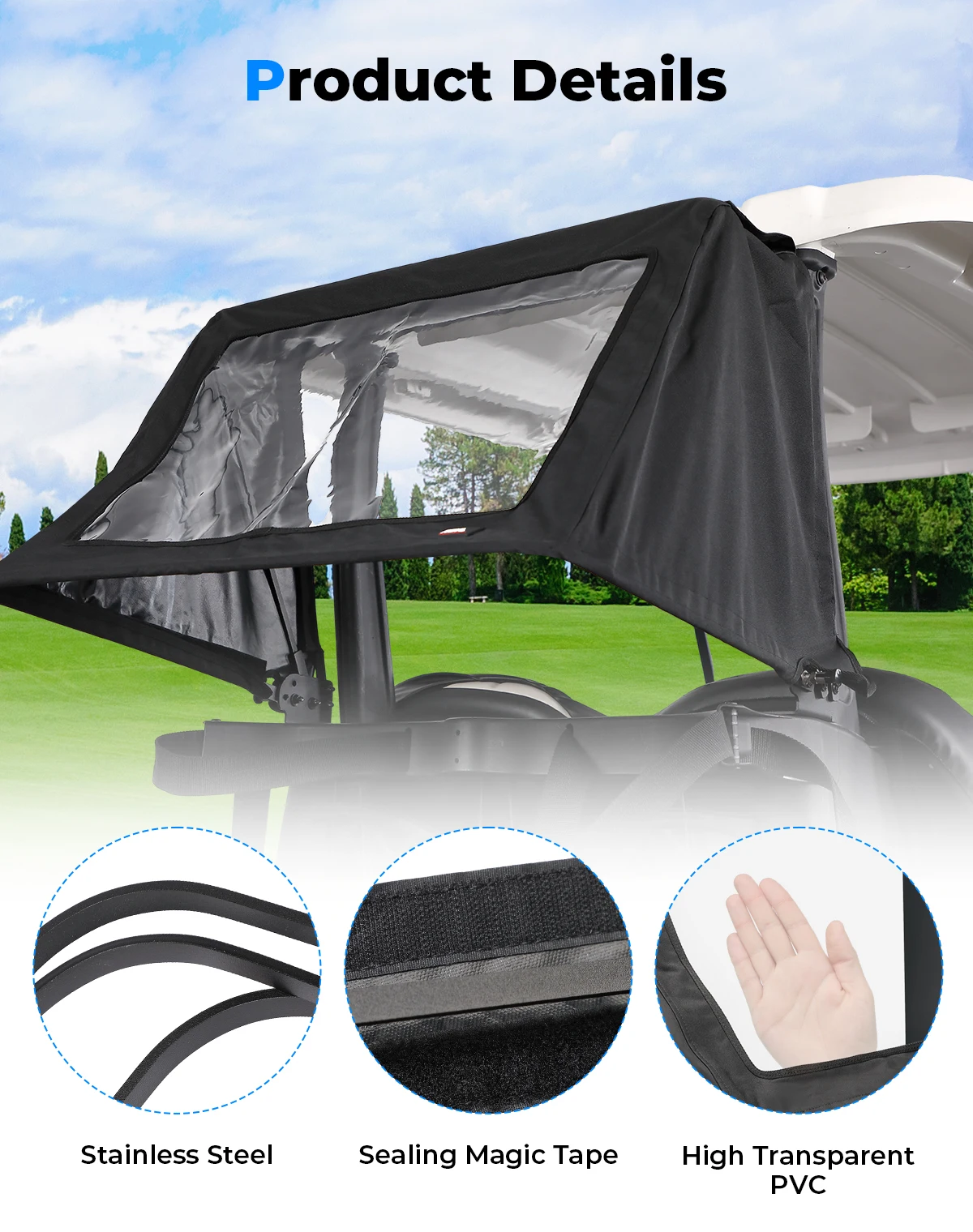 Foldable Rear Golf Cart Rain Cover Compatible with Club Car Tempo Waterproof Golf Bag Cover 2-Seater Golf Carts