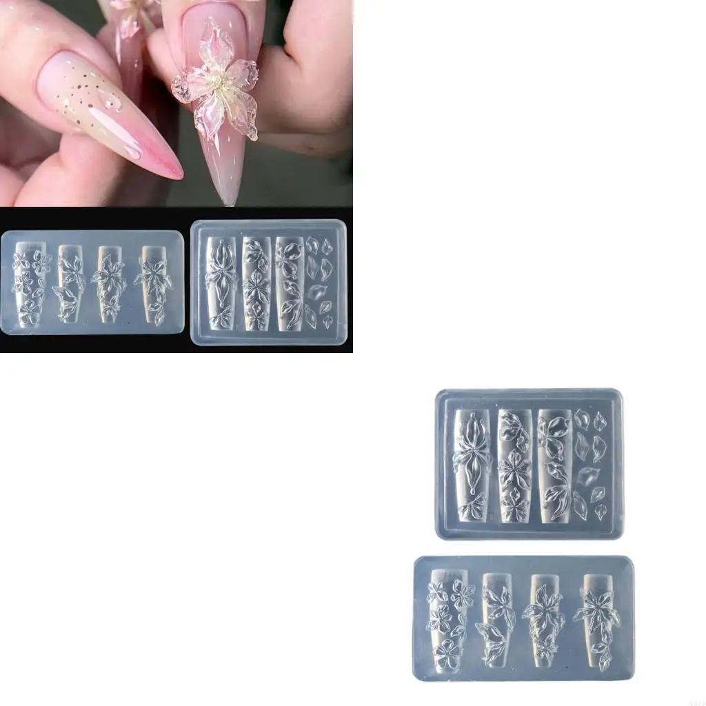 

2шт эластичные формы для дизайна ногтей с цветочным рисунком, шаблон для стильного маникюра