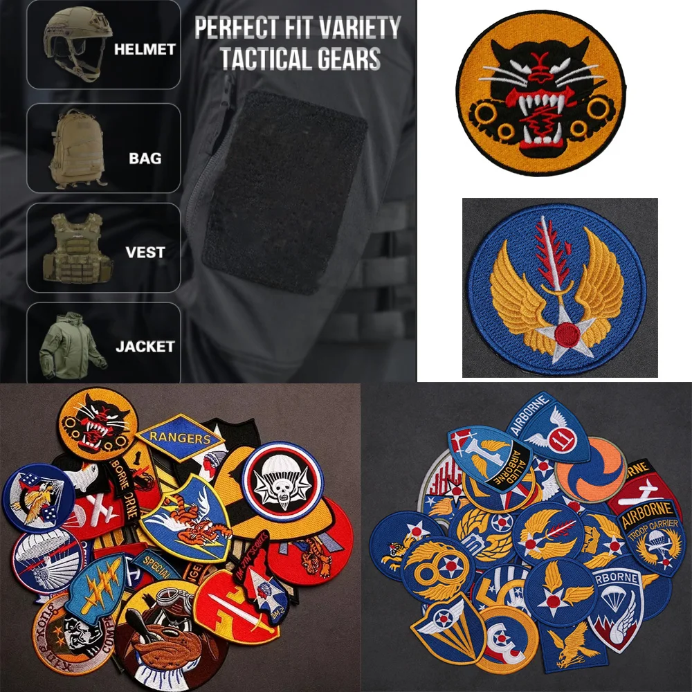 Bolsa para exteriores, colección de brazaletes, ventilador del ejército, chaqueta de moral de vuelo bordada táctica, insignias, charreteras, mochila de la Segunda Guerra Mundial, parche con gancho