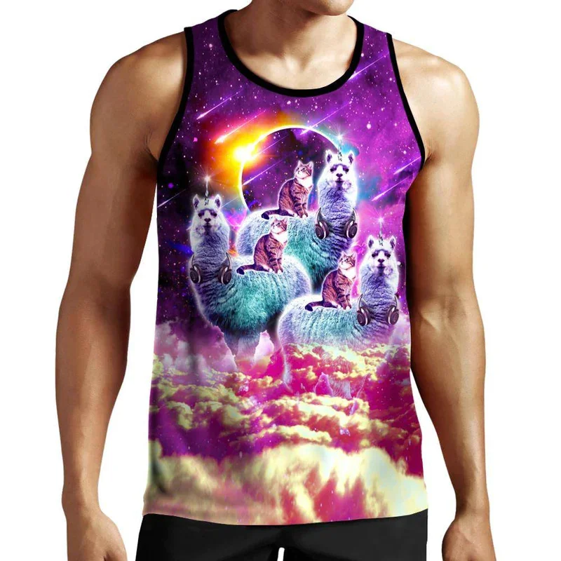 Llama And Cats Tank Top Men 3d Print Cute Funny Tank Tops Women Floral Shirts Y2k Top Graphs T-shirts Kid Hawaii Beach Vest Tees