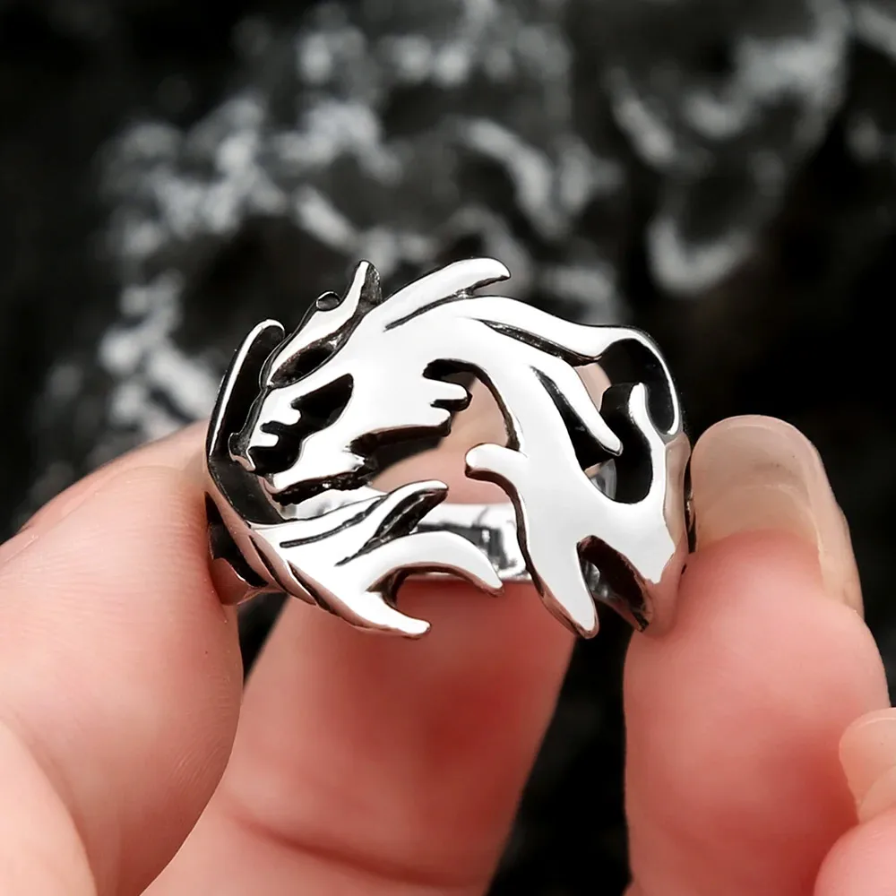 Vintage Hollow Dragon Band Ring For Men Stainless Steel Cutout Dragon Totem Ring Gothic Punk Rider Accessory Birthday Gift