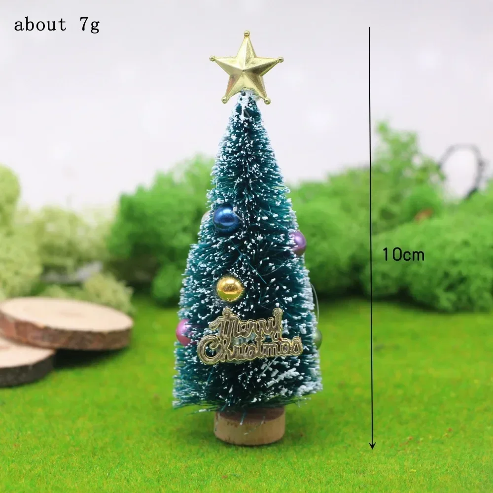 Decorated Mini Christmas Tree Cedar Pine on Sisal Silk Blue-green Mini Pearl Pentagram Christmas Tree Figurines & Miniatures