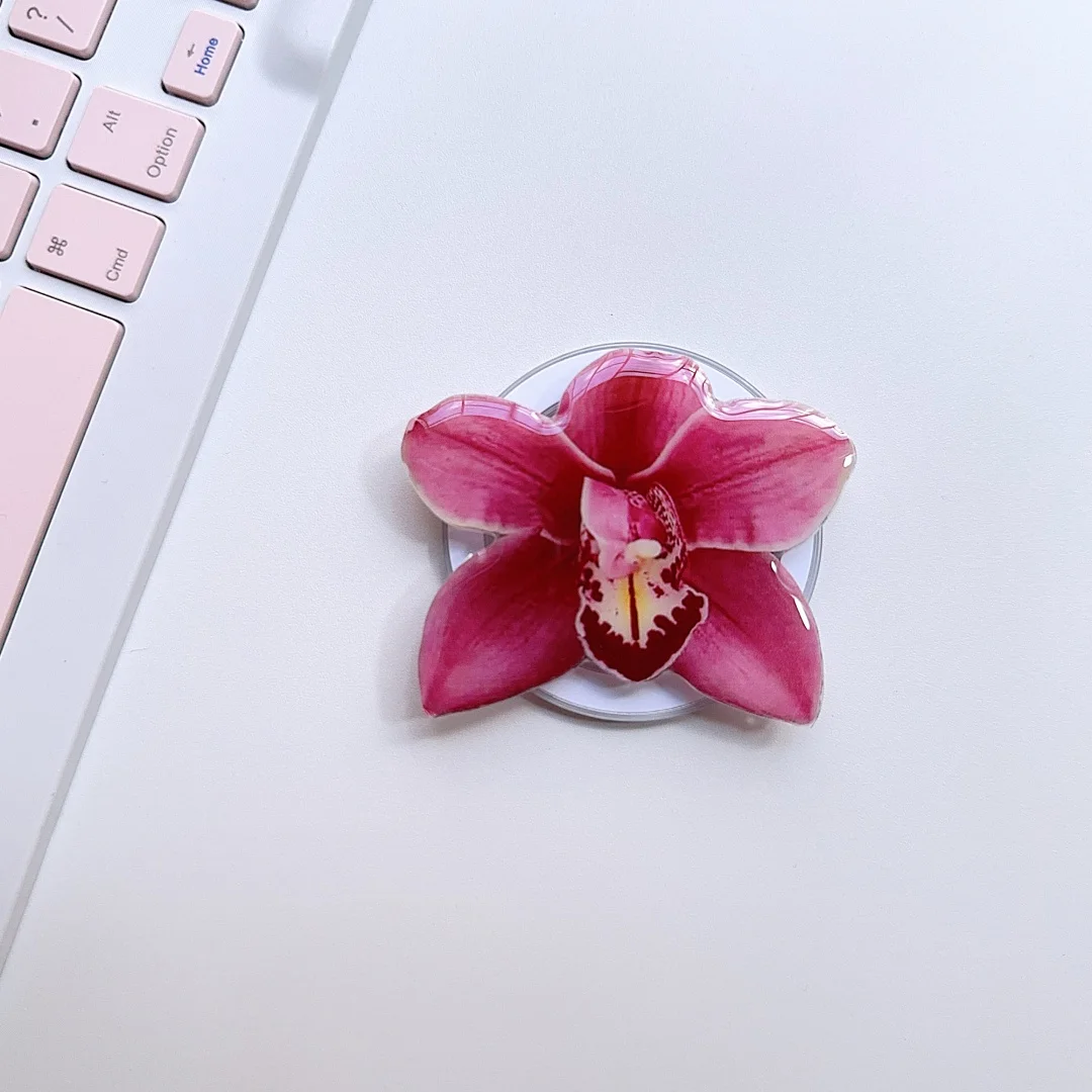 Soporte magnético para teléfono con succión de flor de orquídeas 3D para niña, soporte para IPhone Samsung, agarre de bolsillo, soporte Tok