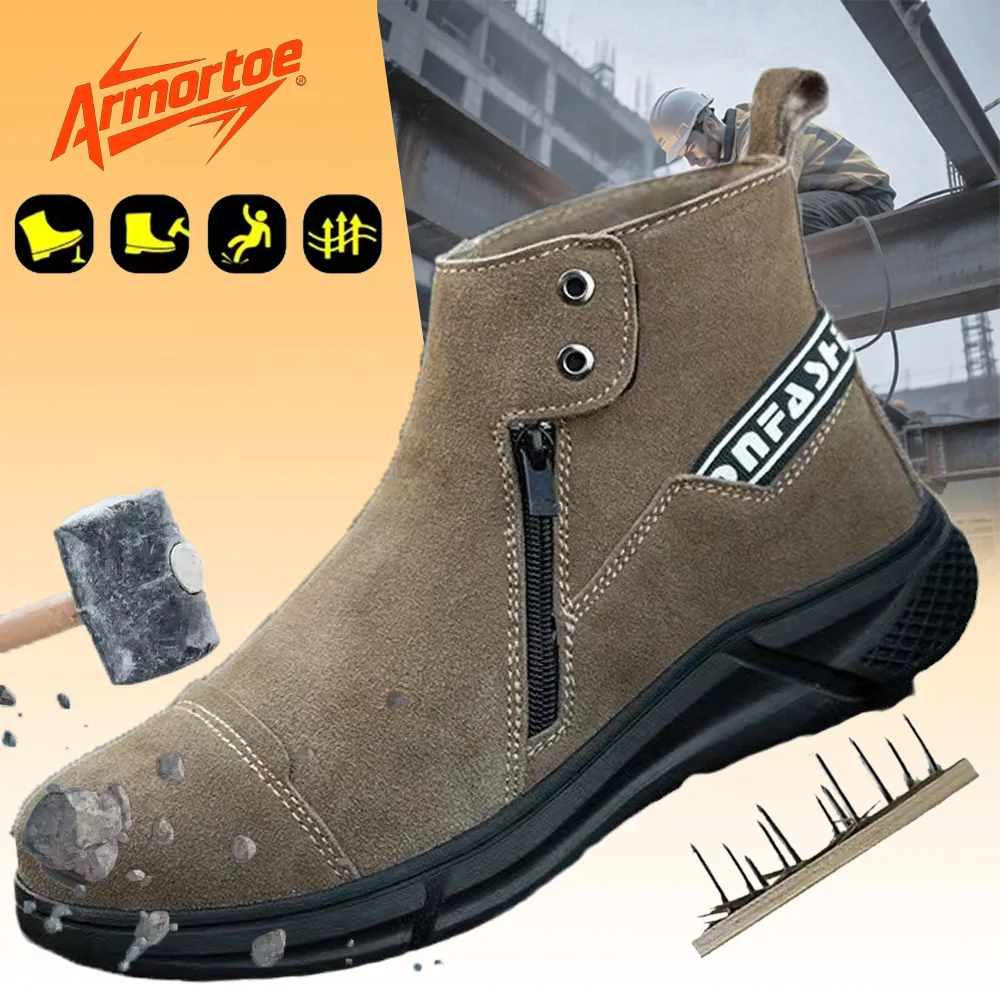 

ArmorToe Mid-Cut Safety Shoes Heat Resistant Anti-Impact Puncture Proof Slip Resistant Rubber Sole Work Boots #Armor2792